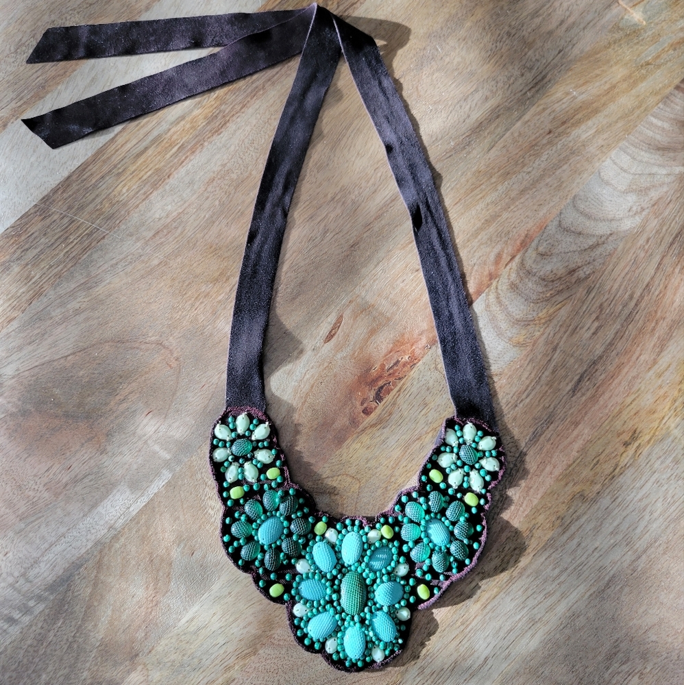 Stella & Dot Turquoise Suede Bib Necklace